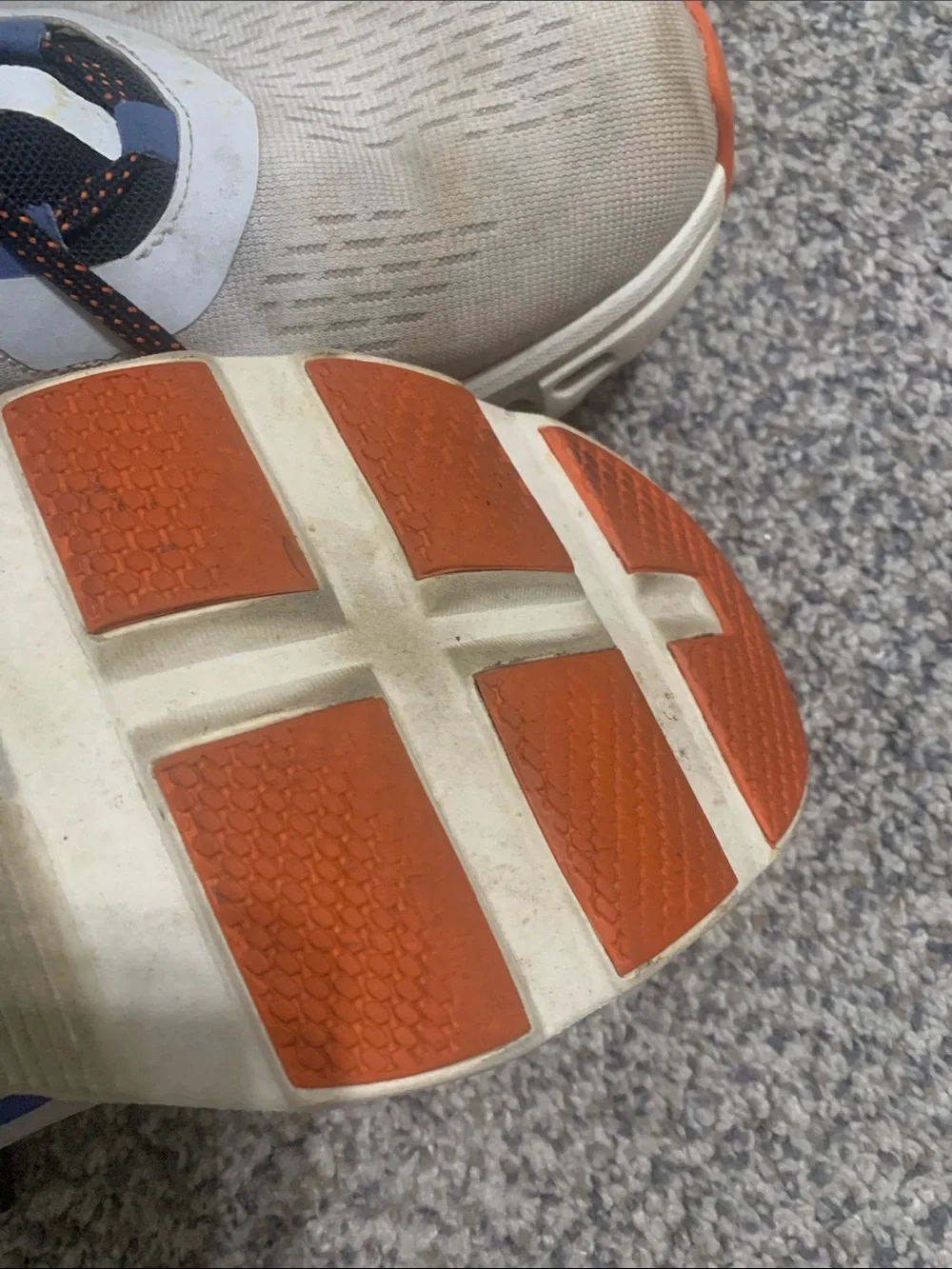 On Running Men's Cloudmonster Sneakers in White with Blue and Orange Accents